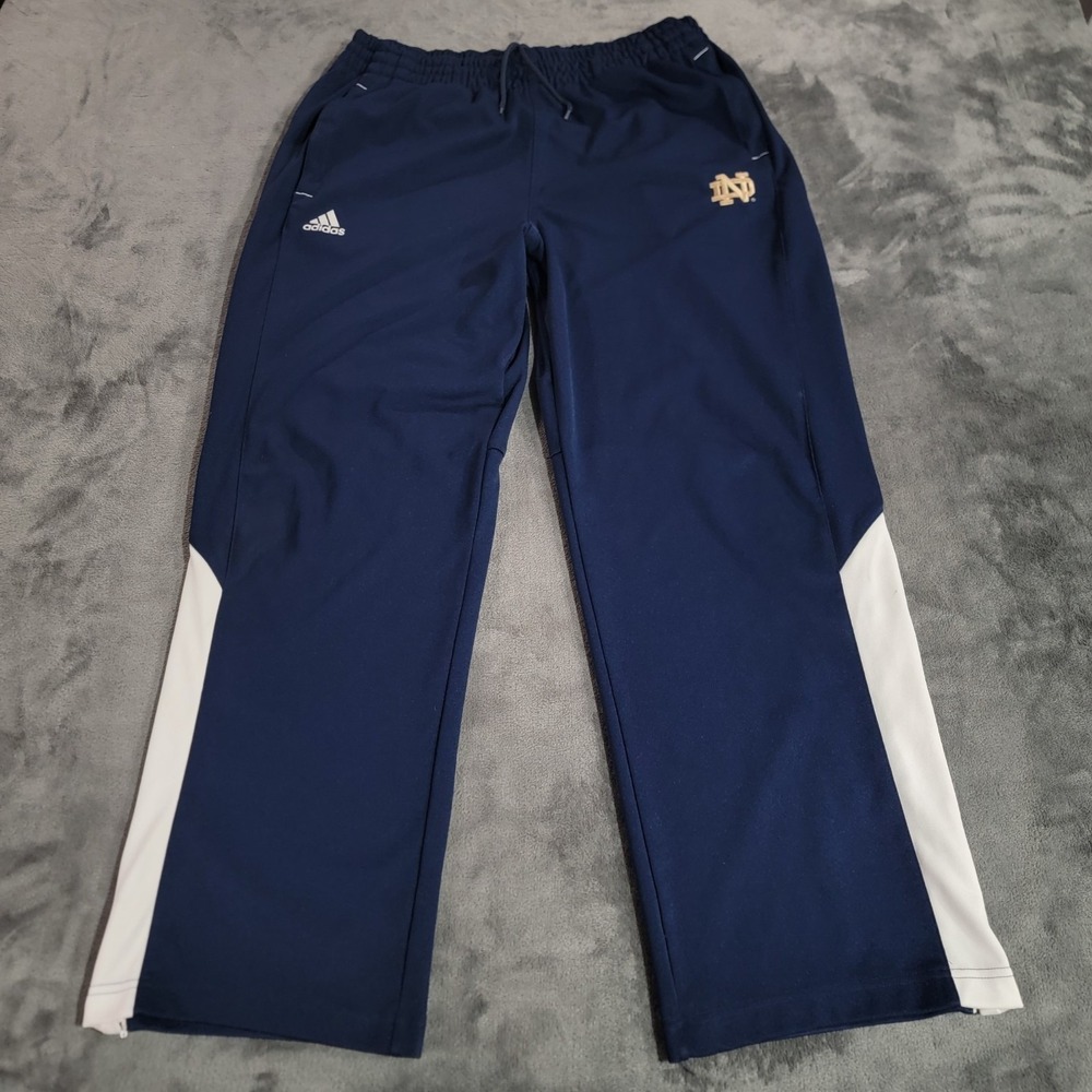Notre Dame Pants Mens Large Blue Adidas Warm Up Woven Ankle Zip Fighting Irish